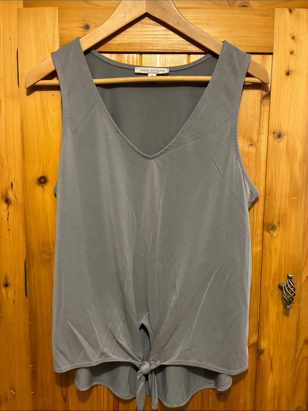 Green Envelope Gray V-Neck Tie-Front Tank